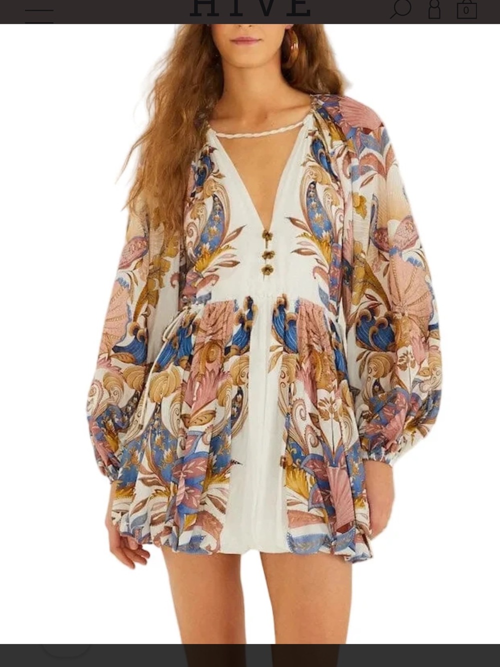 Farm Rio SEA GARDEN OFF WHITE MINI BUBBLE DRESS
